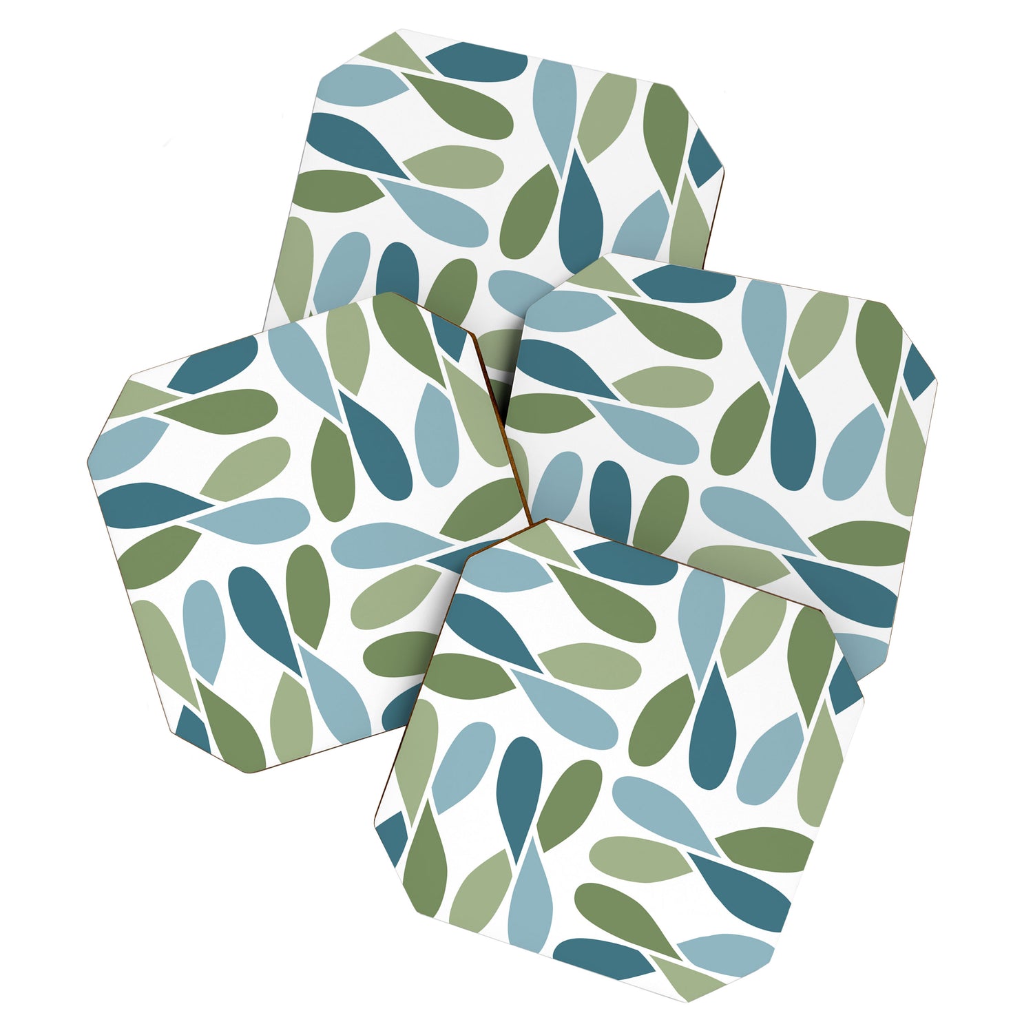 Retro Mid Century Modern Abstract Leaf Pattern Teal Blue Dill Green Coaster Gallery Image 1