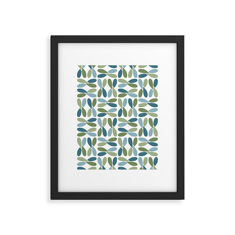 Retro Mid Century Modern Abstract Leaf Pattern Teal Blue Dill Green Framed Art Print Gallery Image 6