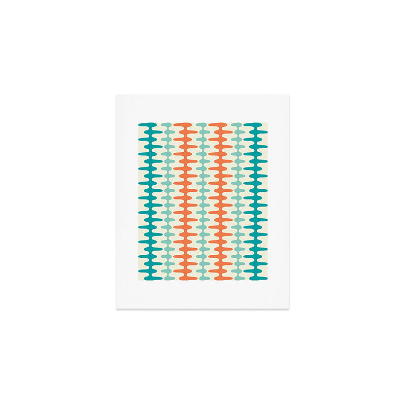 Retro Mid Century Modern Trellis Print Orange and Teal Art Print Gallery Image 1