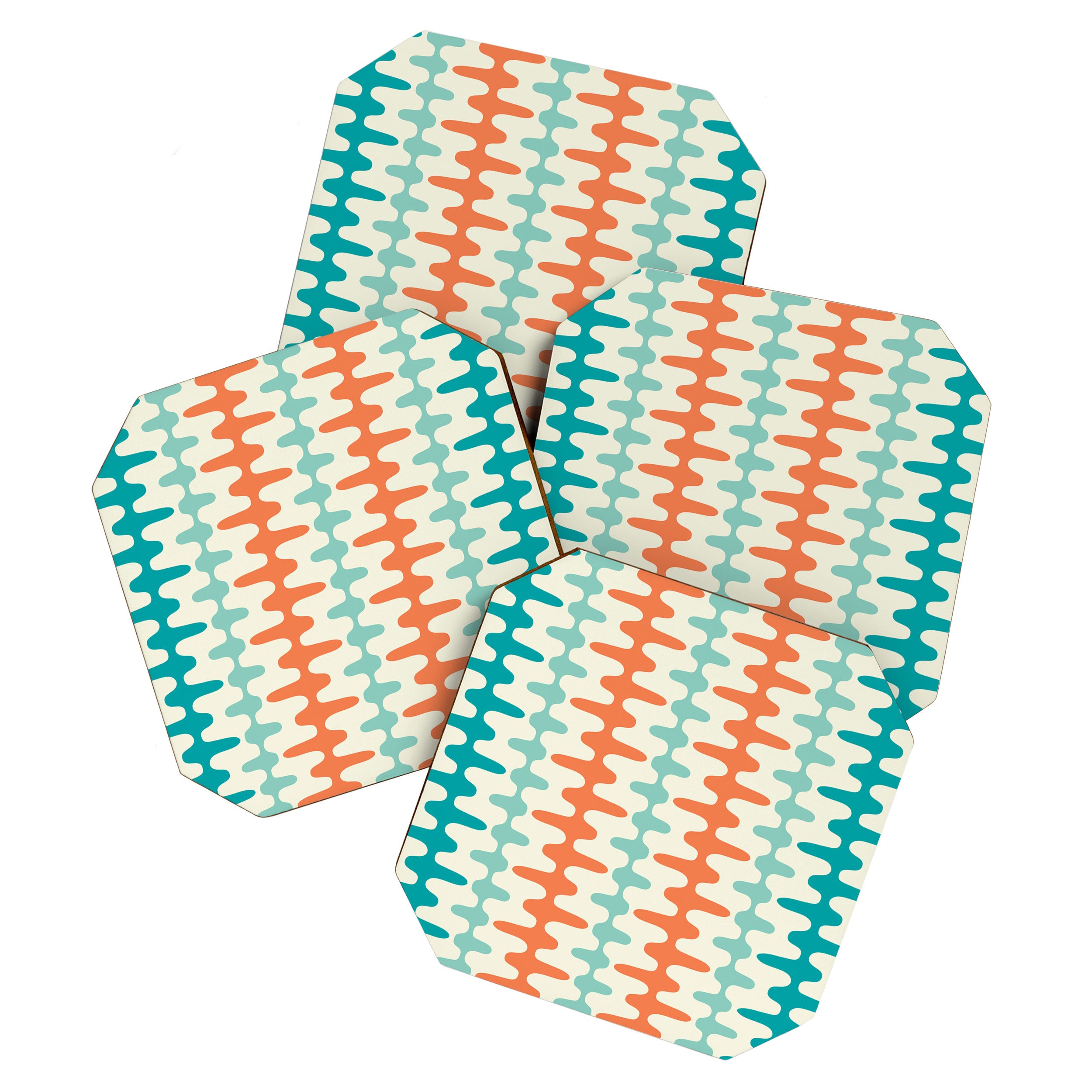 Retro Mid Century Modern Trellis Print Orange and Teal Coaster Gallery Image 1