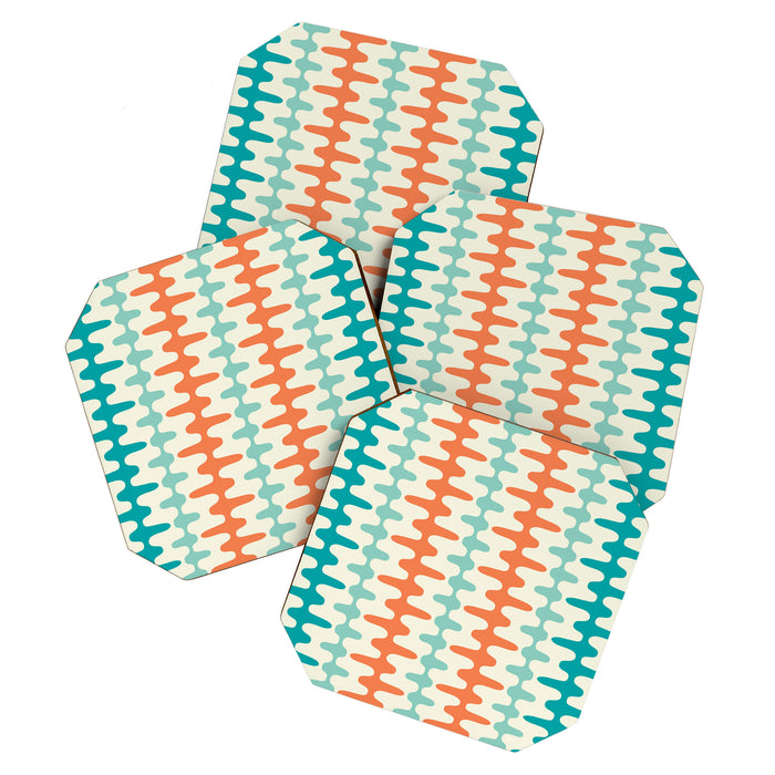 Retro Mid Century Modern Trellis Print Orange and Teal Coaster Gallery Image 1