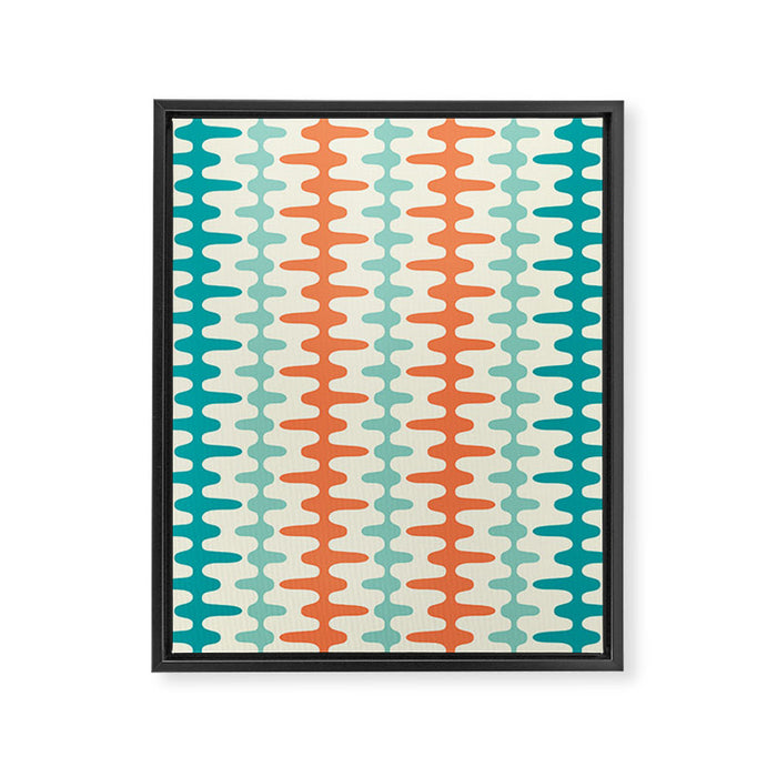 Retro Mid Century Modern Trellis Print Orange and Teal Framed Canvas Print Gallery Image 1