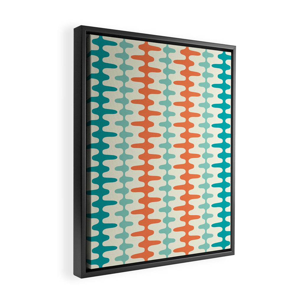 Retro Mid Century Modern Trellis Print Orange and Teal Framed Canvas Print Gallery Image 2