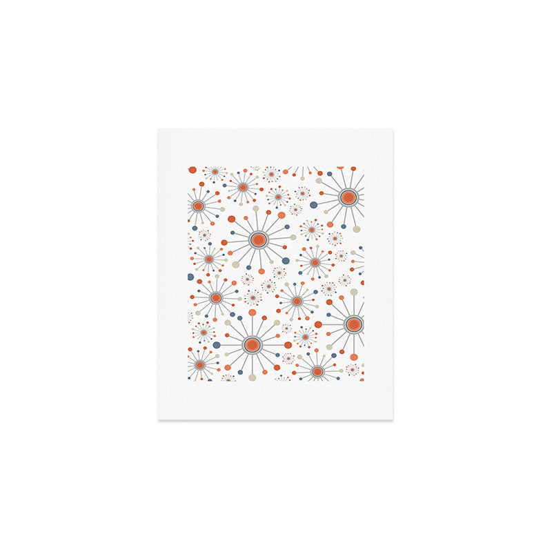 Retro Starburst Mid Century Modern Atomic Stars in Blue Orange Gray Beige Art Print Gallery Image 1