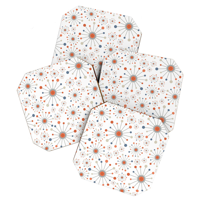 Retro Starburst Mid Century Modern Atomic Stars in Blue Orange Gray Beige Coaster Gallery Image 1