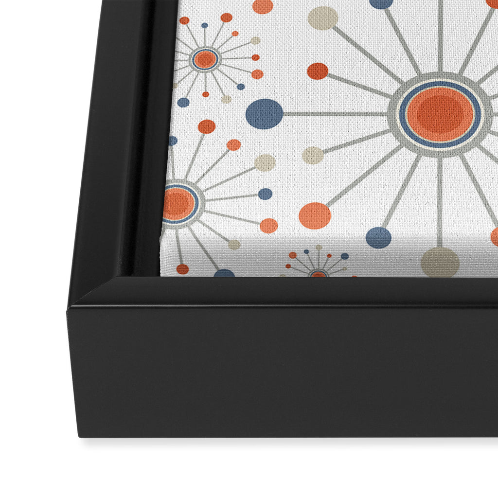 Retro Starburst Mid Century Modern Atomic Stars in Blue Orange Gray Beige Framed Canvas Print Gallery Image 3