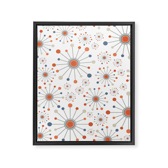 Retro Starburst Mid Century Modern Atomic Stars in Blue Orange Gray Beige Framed Canvas Print Gallery Image 1