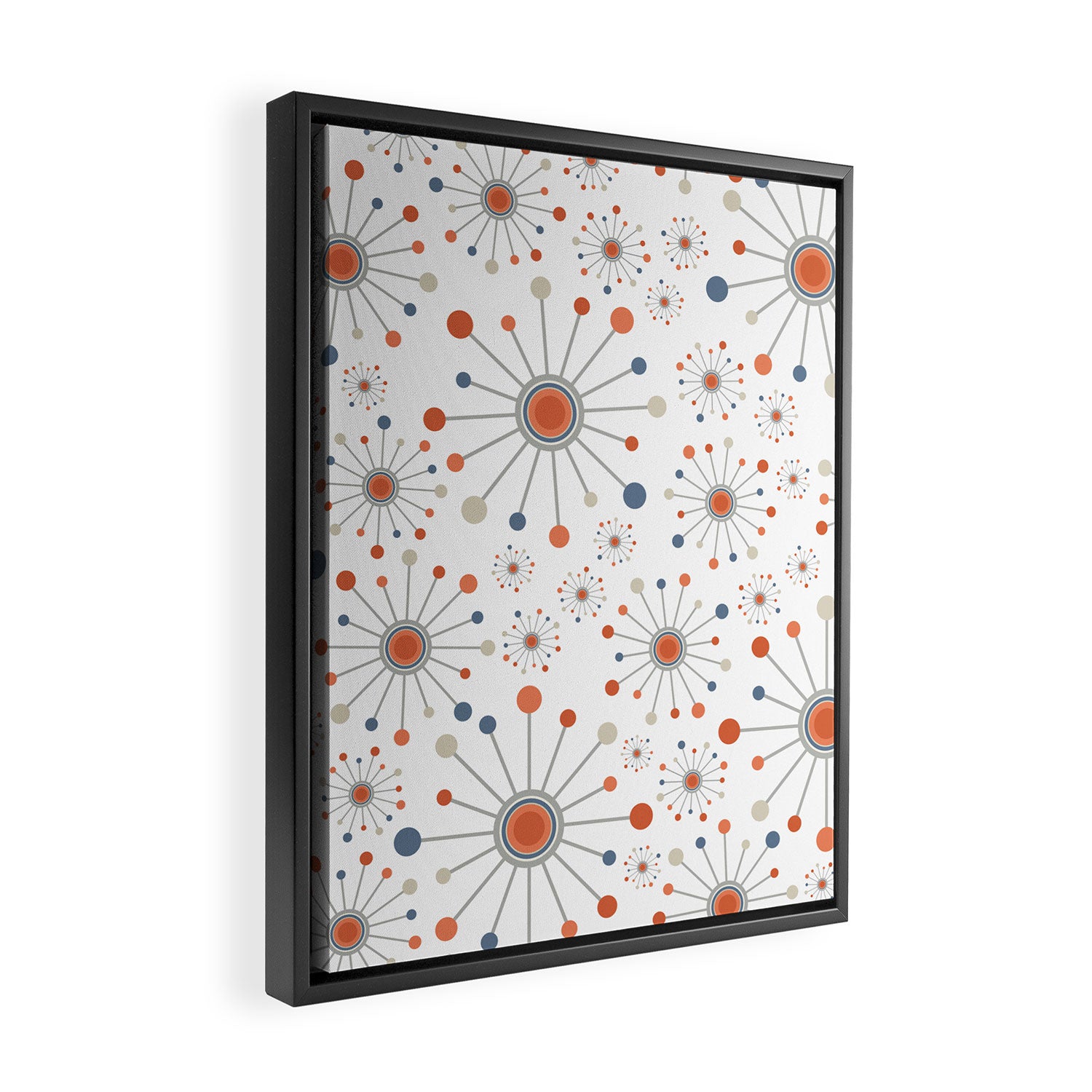 Retro Starburst Mid Century Modern Atomic Stars in Blue Orange Gray Beige Framed Canvas Print Gallery Image 2