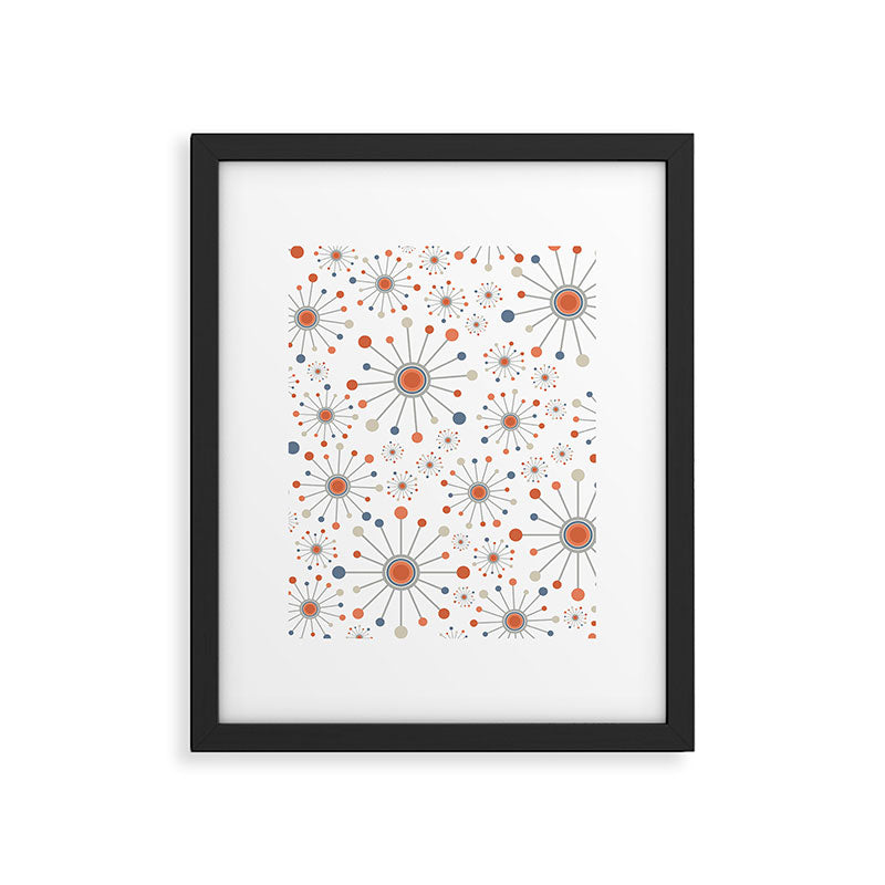 Retro Starburst Mid Century Modern Atomic Stars in Blue Orange Gray Beige Framed Art Print Gallery Image 6