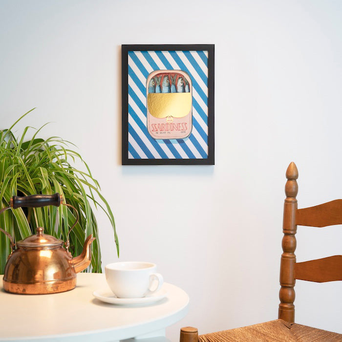 Sardines in Blue Stripes - Limited Edition Foil Art Print