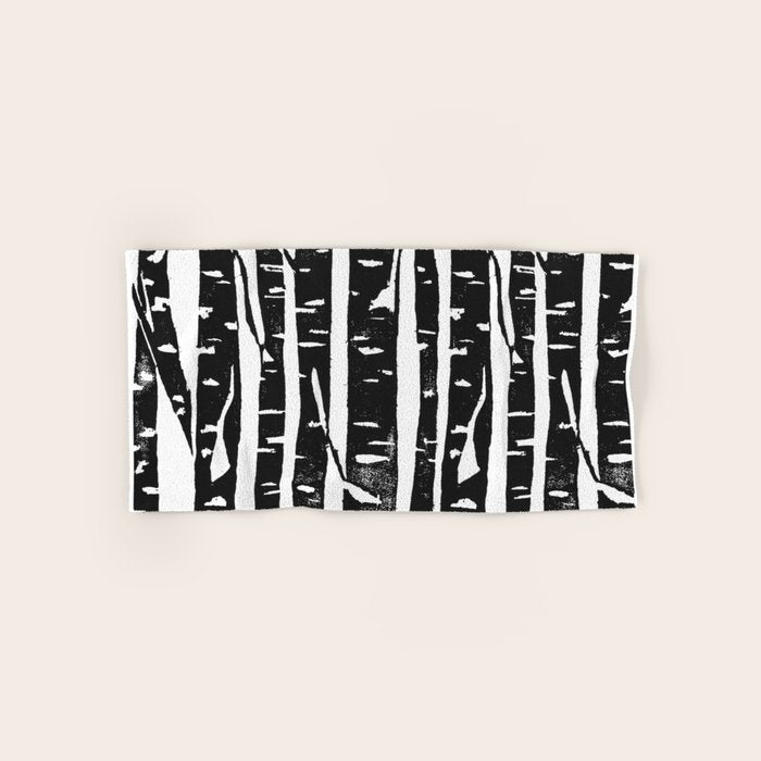 Woodcut Birches Black Bath Towel Gallery Image 1
