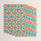 Mid Century Modern Atomic Stars Retro Checkered Starburst Pattern in Teal Turquoise Orange Wrapping Paper Gallery Image 3