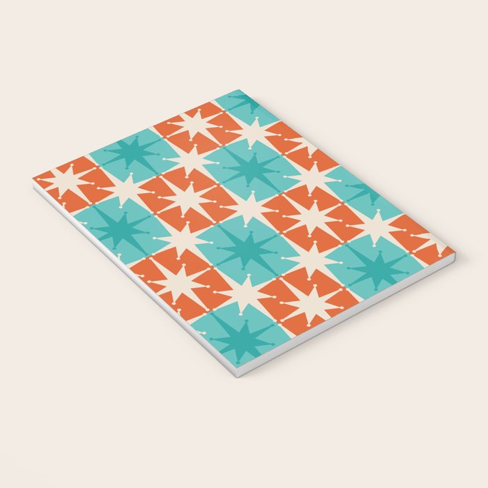 Mid Century Modern Atomic Stars Retro Checkered Starburst Pattern in Teal Turquoise Orange Notebook Gallery Image 3