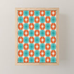 Mid Century Modern Atomic Stars Retro Checkered Starburst Pattern in Teal Turquoise Orange Mini Art Print Gallery Image 1