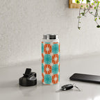 Mid Century Modern Atomic Stars Retro Checkered Starburst Pattern in Teal Turquoise Orange Water Bottle Gallery Image 4