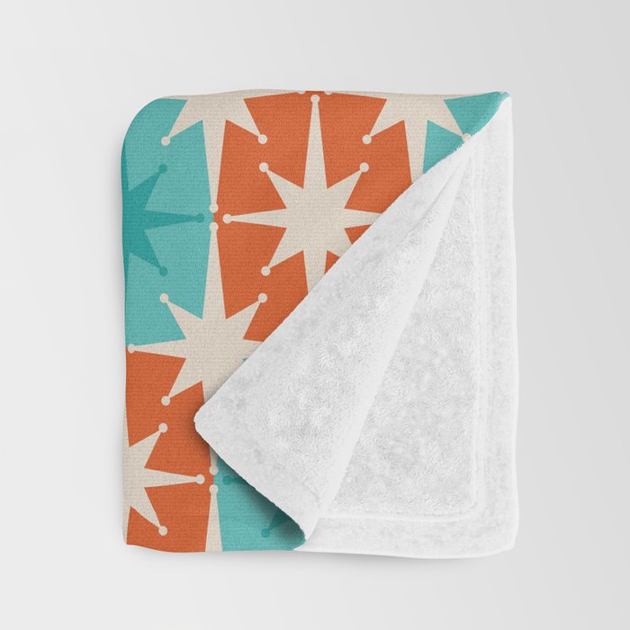 Mid Century Modern Atomic Stars Retro Checkered Starburst Pattern in Teal Turquoise Orange Throw Blanket Gallery Image 3