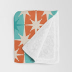 Mid Century Modern Atomic Stars Retro Checkered Starburst Pattern in Teal Turquoise Orange Throw Blanket Gallery Image 3