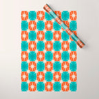 Mid Century Modern Atomic Stars Retro Checkered Starburst Pattern in Teal Turquoise Orange Wrapping Paper Gallery Image 1