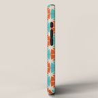 Mid Century Modern Atomic Stars Retro Checkered Starburst Pattern in Teal Turquoise Orange iPhone Case Gallery Image 2