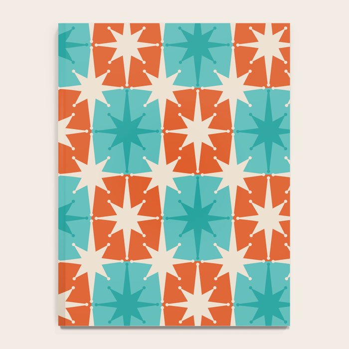 Mid Century Modern Atomic Stars Retro Checkered Starburst Pattern in Teal Turquoise Orange Notebook Gallery Image 4