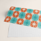 Mid Century Modern Atomic Stars Retro Checkered Starburst Pattern in Teal Turquoise Orange Wrapping Paper Gallery Image 2