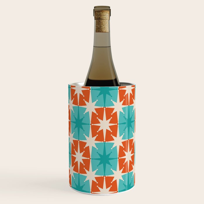 Mid Century Modern Atomic Stars Retro Checkered Starburst Pattern in Teal Turquoise Orange Wine Chiller Gallery Image 2