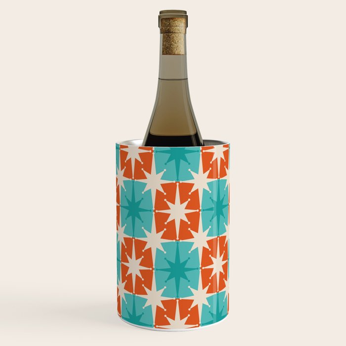 Mid Century Modern Atomic Stars Retro Checkered Starburst Pattern in Teal Turquoise Orange Wine Chiller Gallery Image 3