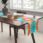 Mid Century Modern Atomic Stars Retro Checkered Starburst Pattern in Teal Turquoise Orange Table Runner Gallery Image 2