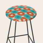 Mid Century Modern Atomic Stars Retro Checkered Starburst Pattern in Teal Turquoise Orange Stool Gallery Image 2