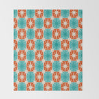 Mid Century Modern Atomic Stars Retro Checkered Starburst Pattern in Teal Turquoise Orange Throw Blanket Gallery Image 2