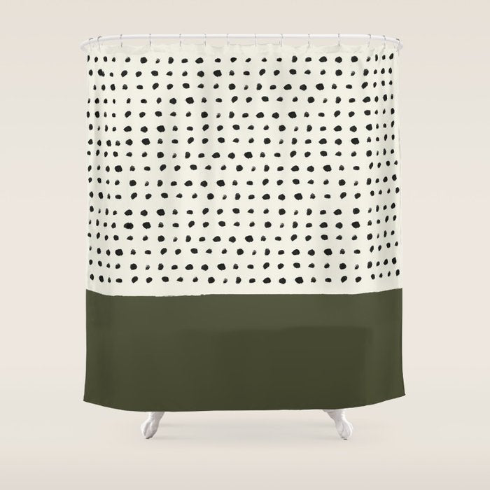Olive Green x Stripes Shower Curtain Gallery Image 1