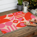 Bauhaus Mid Century Abstract Shapes red and pink Outdoor Rug Gallery Image 2