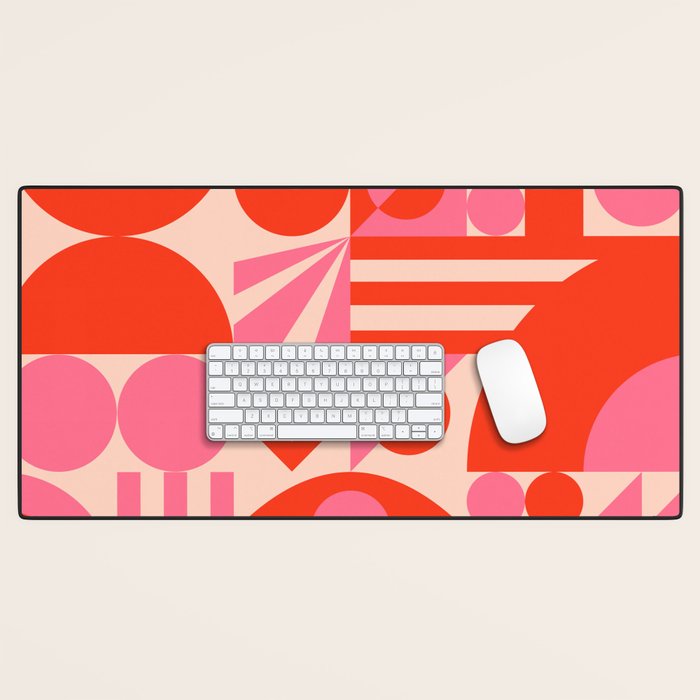 Bauhaus Mid Century Abstract Shapes red and pink Desk Mat Gallery Image 1