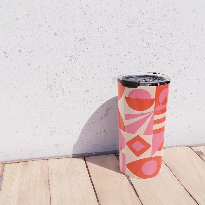 Bauhaus Mid Century Abstract Shapes red and pink Travel Mug Gallery Image 4