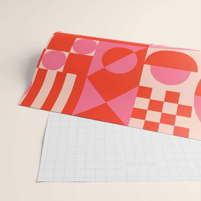 Bauhaus Mid Century Abstract Shapes red and pink Wrapping Paper Gallery Image 2
