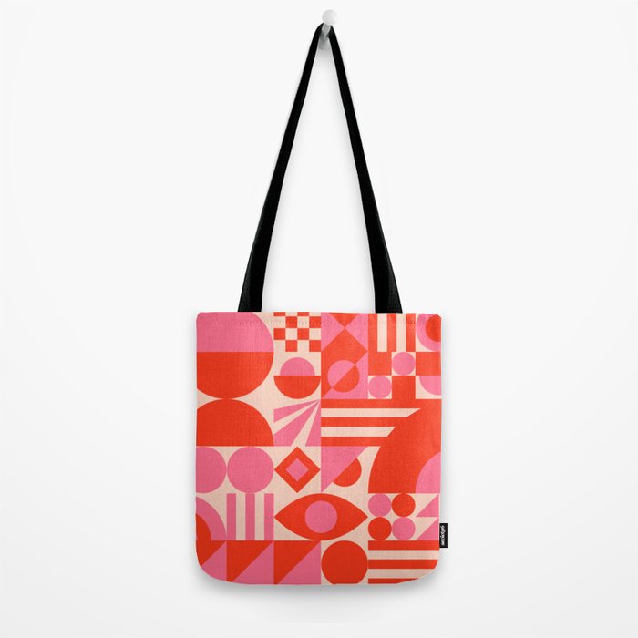 Bauhaus Mid Century Abstract Shapes red and pink Tote Bag Gallery Image 2