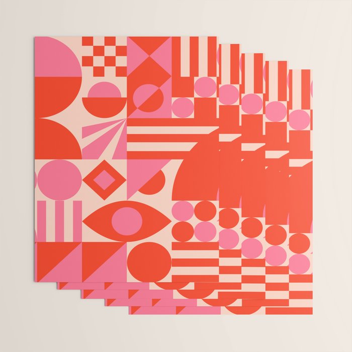 Bauhaus Mid Century Abstract Shapes red and pink Wrapping Paper Gallery Image 3