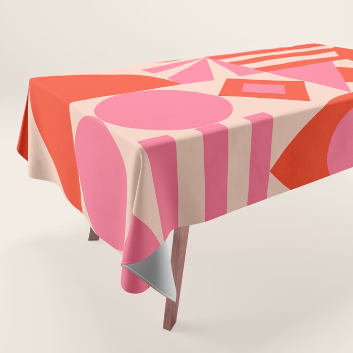 Bauhaus Mid Century Abstract Shapes red and pink Tablecloth Gallery Image 1