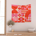 Bauhaus Mid Century Abstract Shapes red and pink Wall Tapestry Gallery Image 2