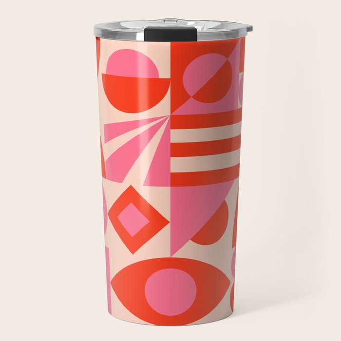 Bauhaus Mid Century Abstract Shapes red and pink Travel Mug Gallery Image 1
