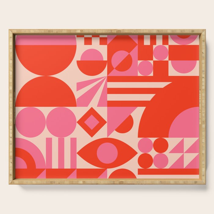 Bauhaus Mid Century Abstract Shapes red and pink Serving Tray Gallery Image 1