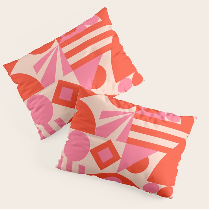 Bauhaus Mid Century Abstract Shapes red and pink Pillow Sham Gallery Image 3
