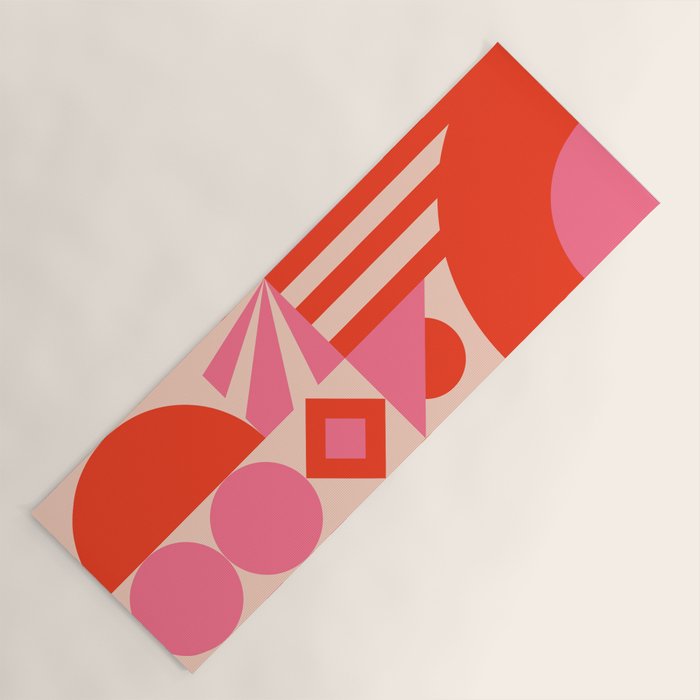 Bauhaus Mid Century Abstract Shapes red and pink Yoga Mat Gallery Image 1