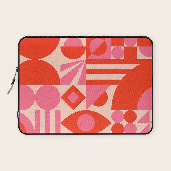 Bauhaus Mid Century Abstract Shapes red and pink Laptop Sleeve Gallery Image 1