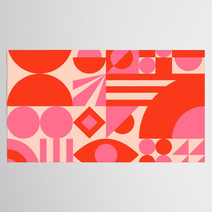Bauhaus Mid Century Abstract Shapes red and pink Tablecloth Gallery Image 2