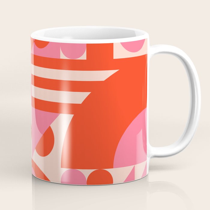 Bauhaus Mid Century Abstract Shapes red and pink Coffee Mug Gallery Image 1