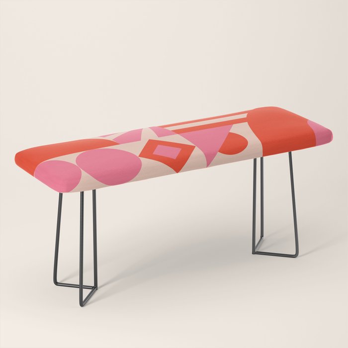 Bauhaus Mid Century Abstract Shapes red and pink Bench Gallery Image 1
