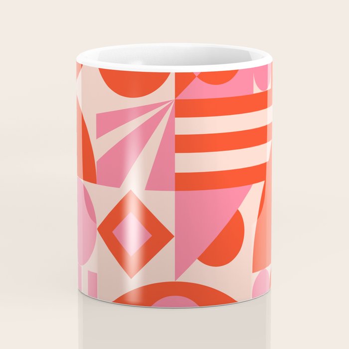 Bauhaus Mid Century Abstract Shapes red and pink Coffee Mug Gallery Image 4