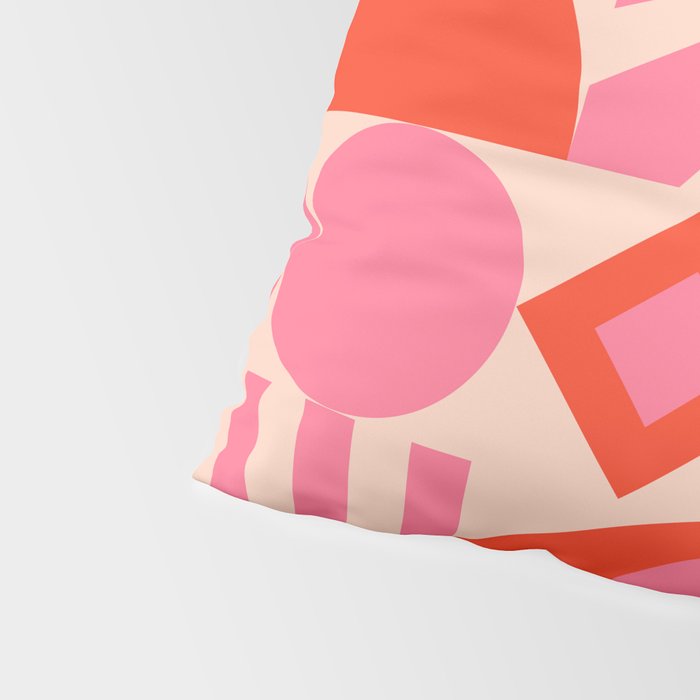 Bauhaus Mid Century Abstract Shapes red and pink Pillow Sham Gallery Image 4