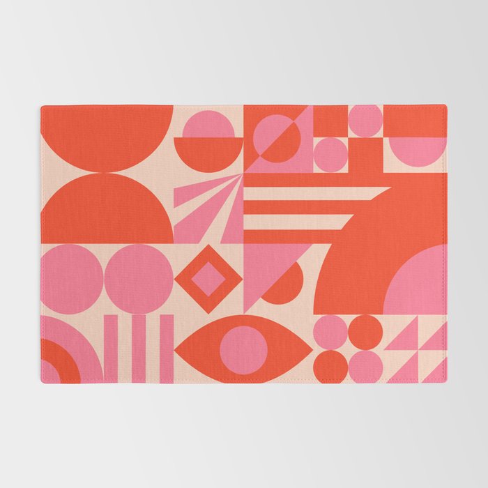 Bauhaus Mid Century Abstract Shapes red and pink Rug Gallery Image 2